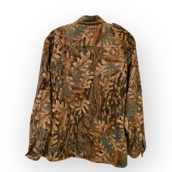Mens Shirt XL Fall Leaf Print Long Sleeve Brown Camo‎ Cotton Button Front - Picture 3 of 11